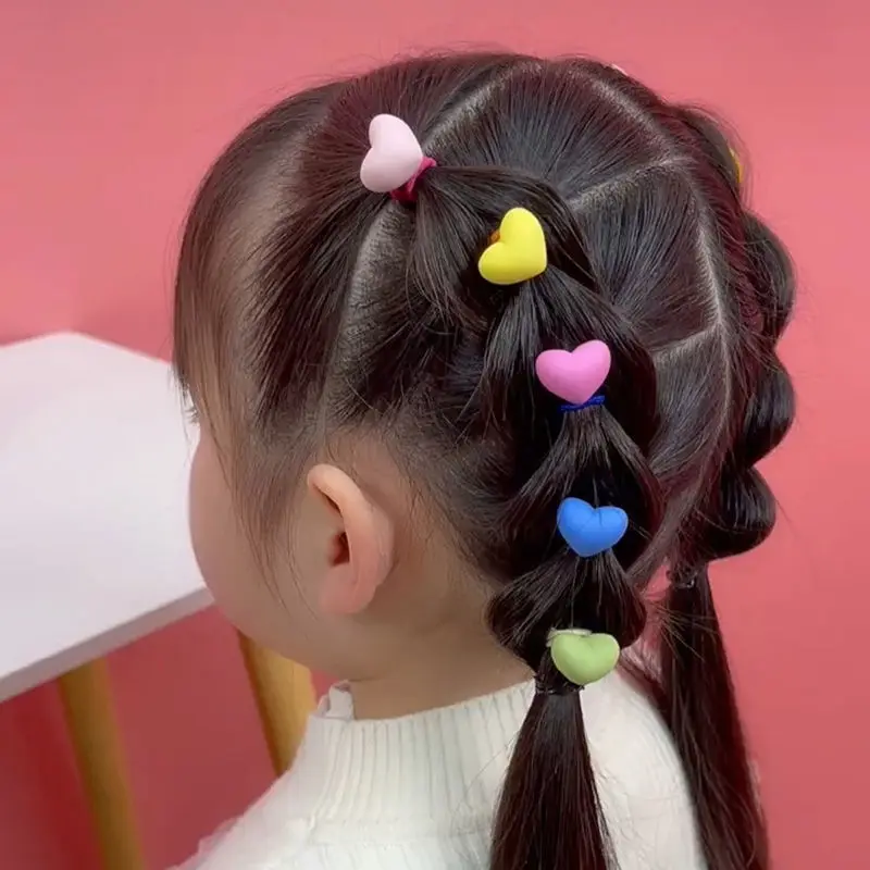 10 pcs Children's Headband Headwear Heart Hair Korean Version Cartoon Girl Rubber Band Sweet Cute Hair Tie Hair Accessories