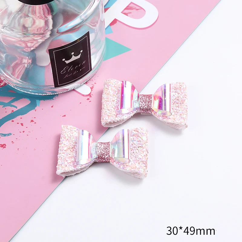 pink 10 шт. Блестящий лазерный бант искусственная Синтетическая кожа аксессуары для волос банты для украшения центра DIY ювелирные изделия ручной работы материал 30*49 мм - Цвет: pink