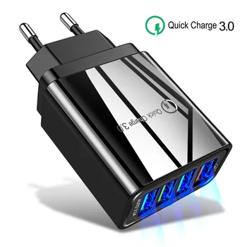 

IPSKY US EU UK Plug Adapter Universal Quick Charge 3.0 USB Phone Charger 4 Ports LED Light 48W Fast Charging Travel Wall Adaptor