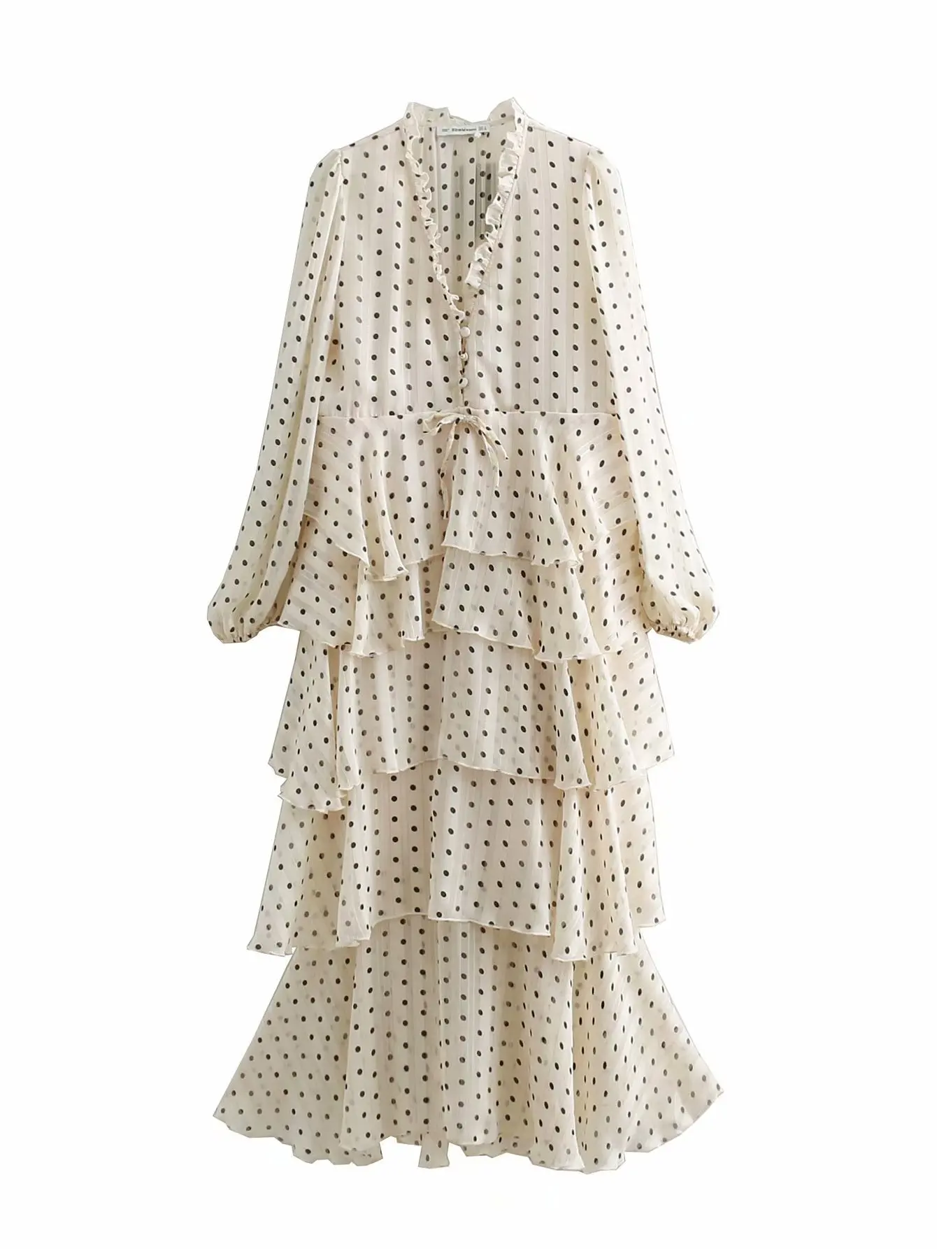 

Europe And America 2019 Early Spring New Style WOMEN'S Dress Versitile Fashion Slim Fit Slimming V-neck Flounced Polka Dot Cake