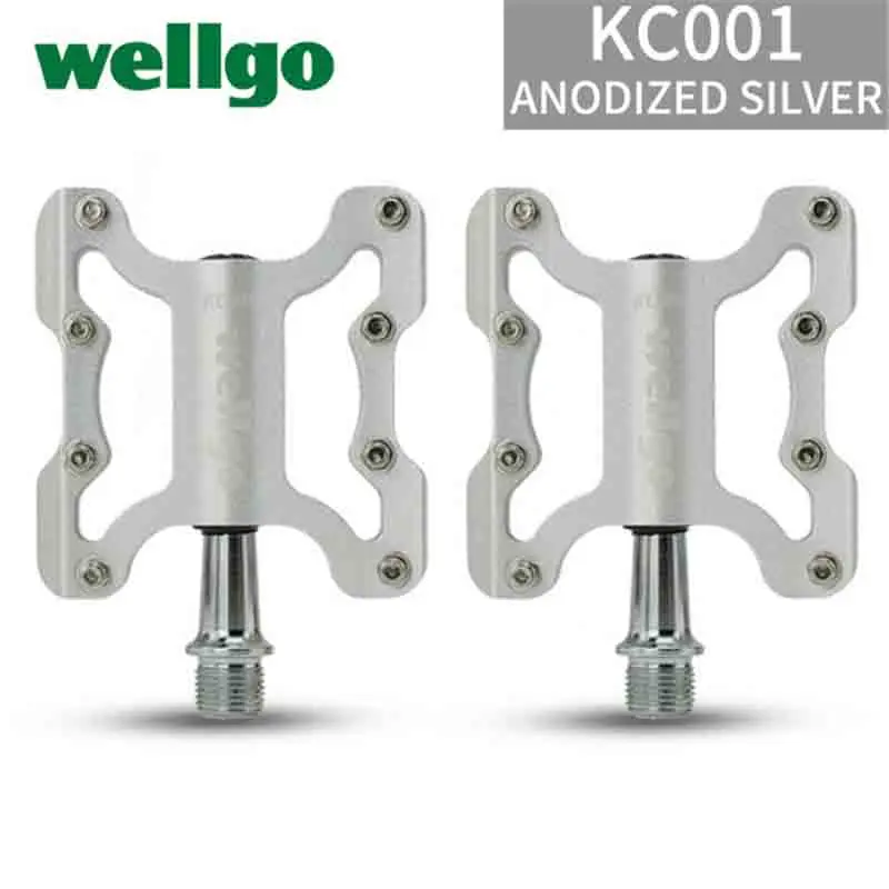 Silver Wellgo KC001 фиксированная педаль MTB BMX велосипедный светильник педали 270 г/пара высококачественные детали для велосипеда Cr-Mo, 9/16 ''шпиндель, герметичный подшипник - Цвет: Silver