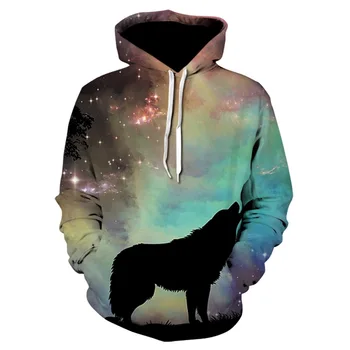 

2019 new Hoodies Men/Women 3d Sweatshirts With Hat Print 3d Wolf Howling To The starry sky Hooded Hoodies Hoody