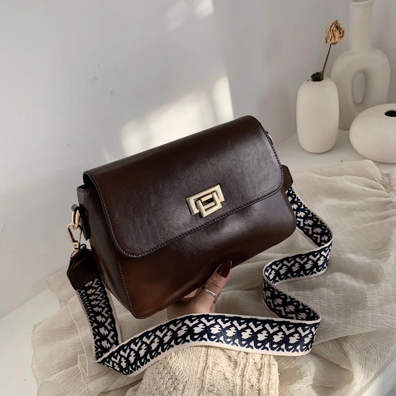 

Shoulder Bag Women's Korean-style INS Large-Volume Square Sling Bag 2019 New Style Shoulder Versatile Wide-Strap Lock WOMEN'S Ba