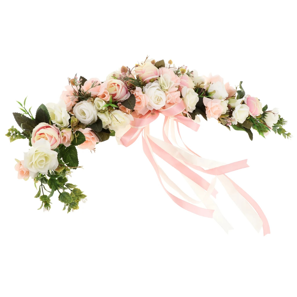 Simulation Rose Flower Chair Back Window Mirror Wall Door Wreath Garland Hanging Wedding Decorations