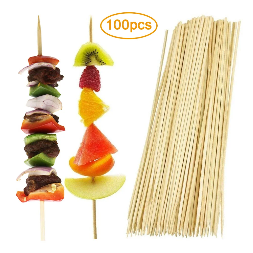 

100PCS Newly Sturdy Bamboo Skewer Sticks BBQ Fruit Shish Kebab Natural Wood 30cm Sticks Barbecue Stick Kitchen Tool BBQ Supplies