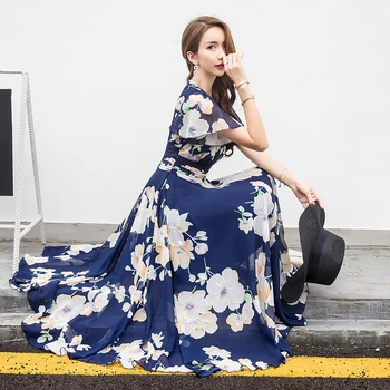 

Korean Chiffon Dress for Women Floral Dresses Plus Size Woman High Waist Print Dress Vestidos Verano 2020 Vestidos De Fiesta 5XL