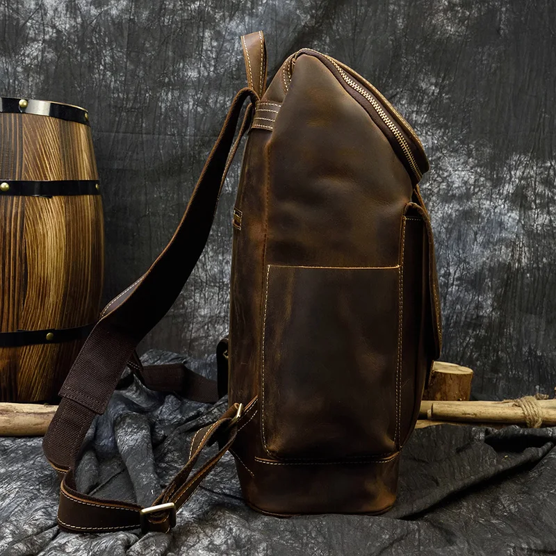 Big Capacity Vintage Leather Backpack Laptop Travel Bagpack Men Male Cowskin Backpack Retro Style Travel Bag Brown 42cm
