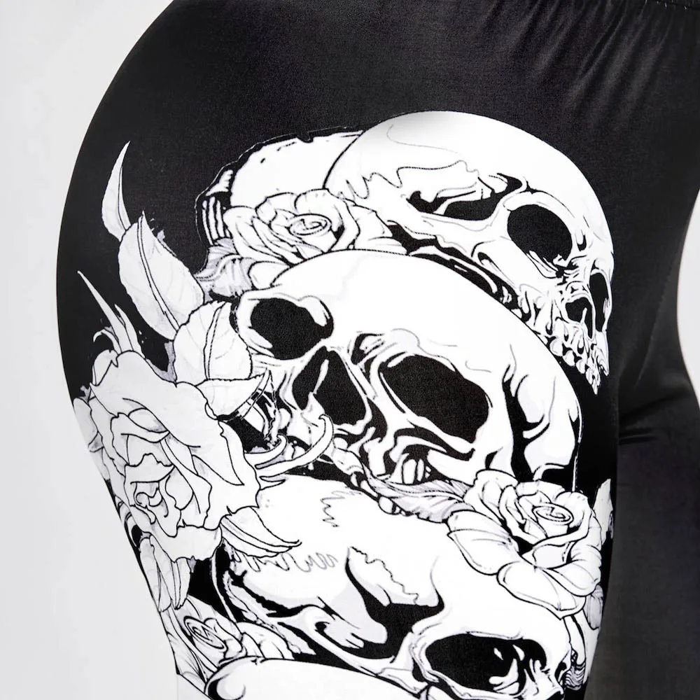 Fashion Women's Leggings High Waist Outdoor Sports Leggings Plus Size Monochrome Skull Leggings Winter Leggings Лосины#10