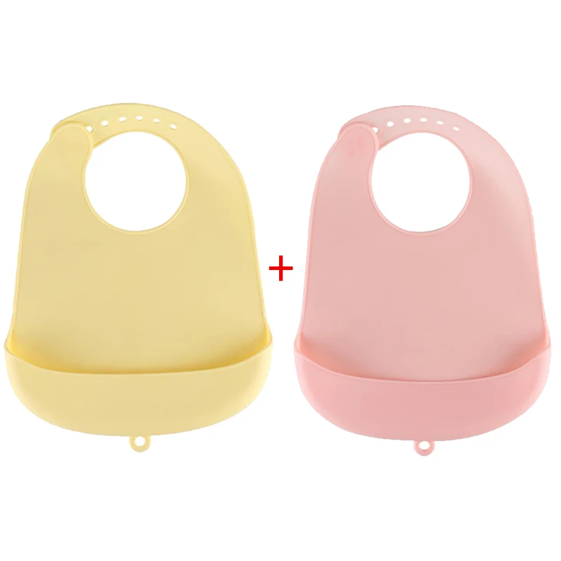 2 шт силиконовый водонепроницаемый детский нагрудник малыша, мягкий Регулируемый Детский Wipeable передник для кормления, детский нагрудник с карманом для еды - Цвет: Yellow and Pink