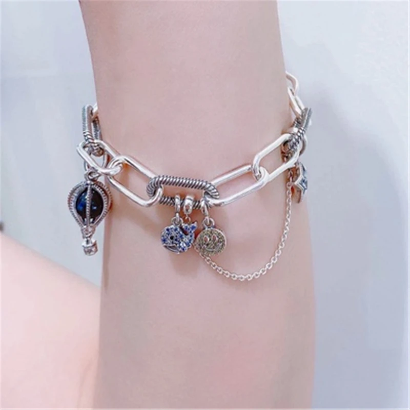 TOP SALE 925 Sterling SILVER Heart Snake Chain Fashion Bracelets For Women Fit Original Pandora Charm Beads Jewelry Gift
