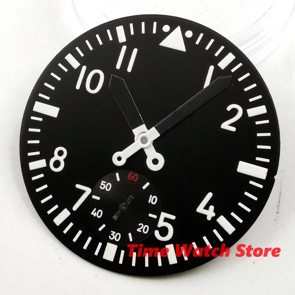 

Watch Dial 38.9mm PARNIS watch men black dial luminous white marks fit 6498 movement D179