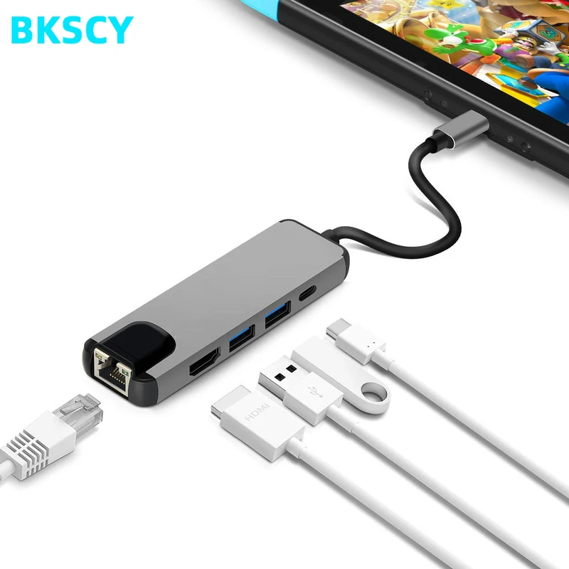 Концентратор Bkscy Type C адаптер Hdmi 4K концентратор USB в гигабитный Ethernet Rj45 Lan для Mac Book