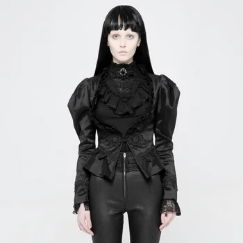 

PUNK RAVE Women's Gothic Gorgeous Short Coat V Collar Sexy Irregular Lotus Leaf Sleeve Party Evening Dinner Long Sleeve Jacket