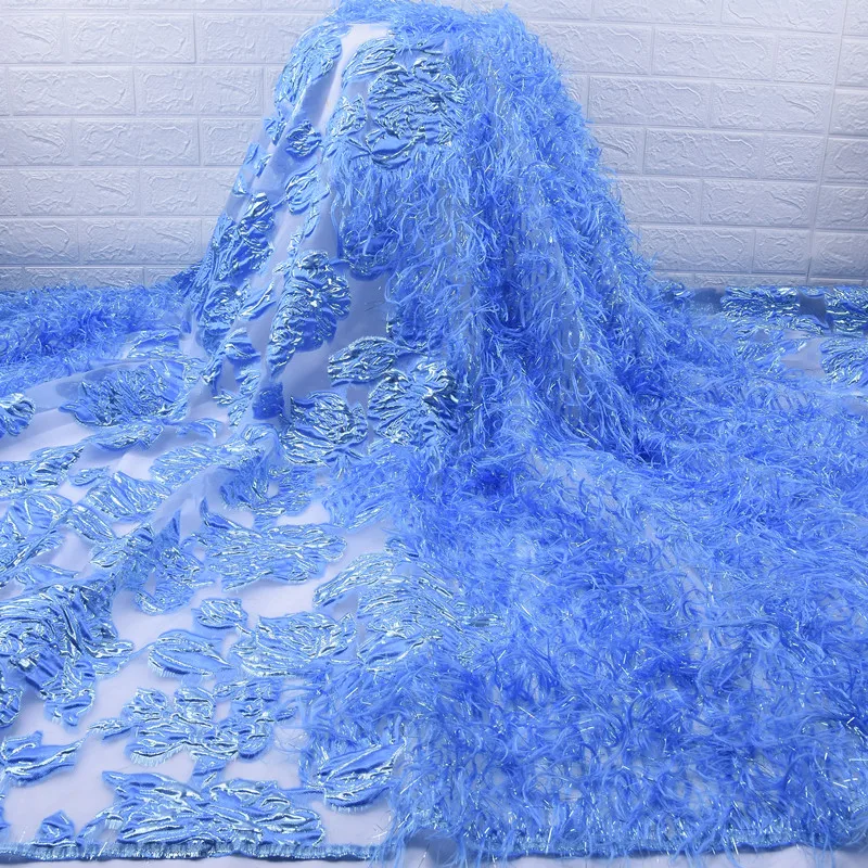 Небесно-Голубой французский Тюль кружевная ткань пушистое перо африканская Сетка кружевная ткань высокое качество вышивка кружева для свадьбы 1789