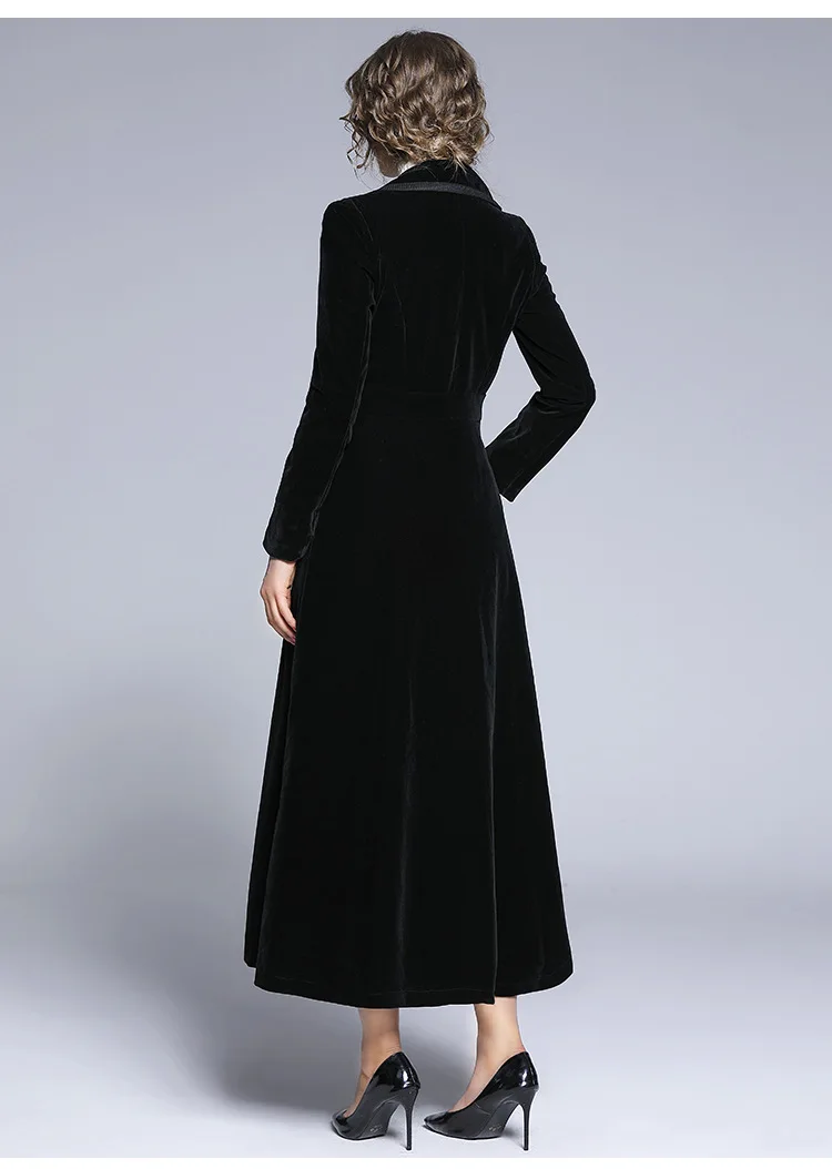 Длинное пальто выше колена Осень-Зима Новая Европейская и американская женская короткая куртка черное бархатное пальто