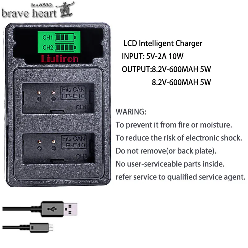 charger only 2x bateria LP-E10 2200 мА/ч, LP E10 LPE10 Камера Батарея для Canon 1100D 1200D Rebel T3 T5 поцелуй X50 X70 - Цвет: charger only
