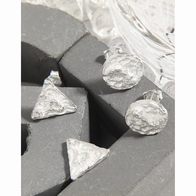 

Women's S925 Sterling Silver Stud Earrings Round Triangle Geometric Irregular Personality Fashion Jewelry Couple Holiday Gift