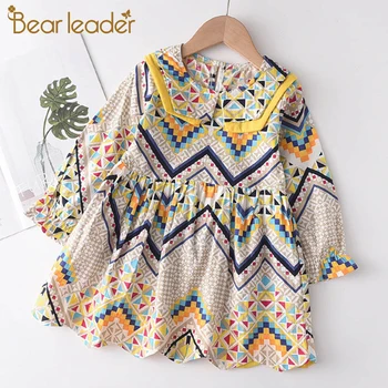 

Bear Leader Girls Casual Sweet Dresses 2020 New Autumn Girl Geometric Pattern Dress Kids Baby Retro Party Costumes Children Suit
