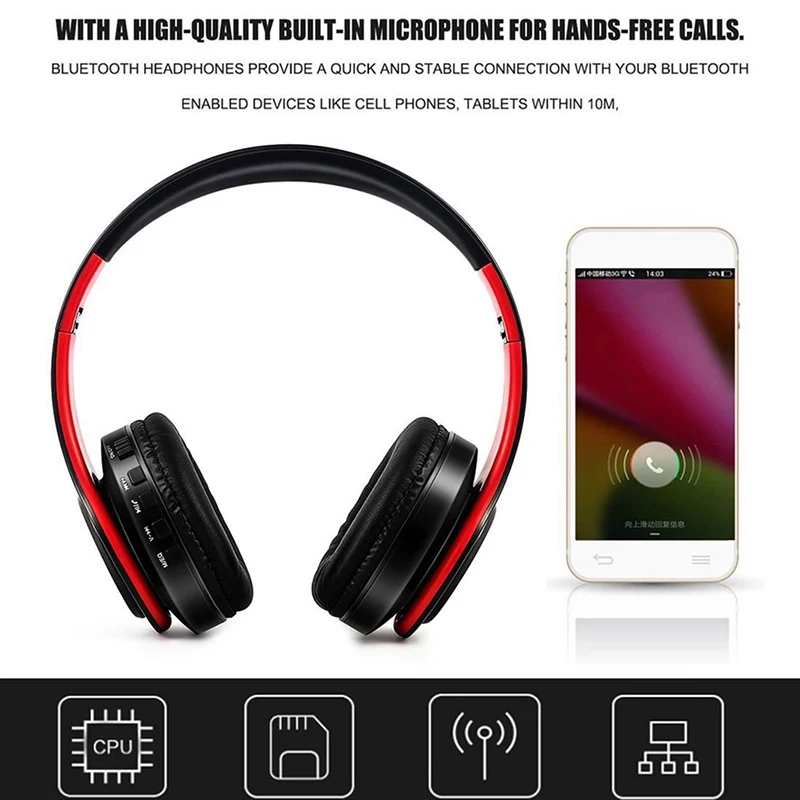HIFI стерео наушники Bluetooth наушники гарнитура с микрофоном Поддержка TF карты для мобильного телефона планшета музыки