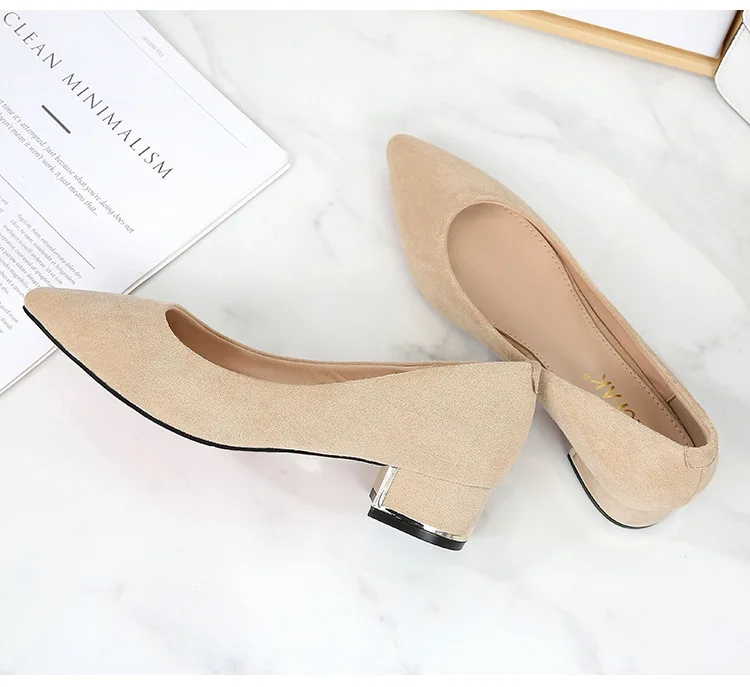 Big Size 34-43 Women Suede Leather Shoes 3.5CM High Heels Ladies Dress Work Shoes Slip On Pumps Woman Square Heels Wedding Shoes