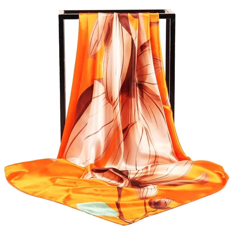 Модные весенние и летние шарфики Для женщин Цветочный принт атласный, Шелковый Платок женский красивый квадратный платок пляжные шаль Хиджабы - Цвет: 33