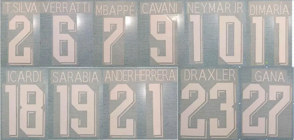 UHOME ANDER HERRERA GANA T. SILVA VERRATTI MBAPPE Кавани ди Марии Неймар JR ICARDI SARABIA nameset нашивка