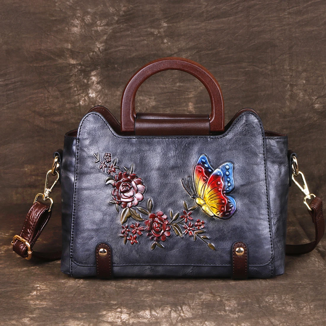 

Gykaeo Retro Women Messenger Cross Body Bag Embossed Floral Tote Bags High Quality Female Handbag Genuine Leather Shoulder Bags