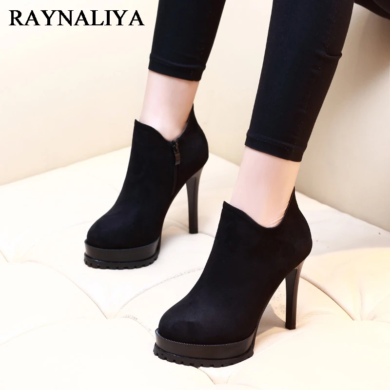 

Autumn Winter Short Plush Ankle Boots Women Fashion Thin Heel Round Toe Martin Boots Side Zipper Flock Shoes CH-A0040