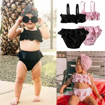 

Newborn Kids Baby Girls 6M-5T Bikini Sets Flowers Sleeveless Ruffle Lace Sling Tops Swimsuit Swimming Costume Sets