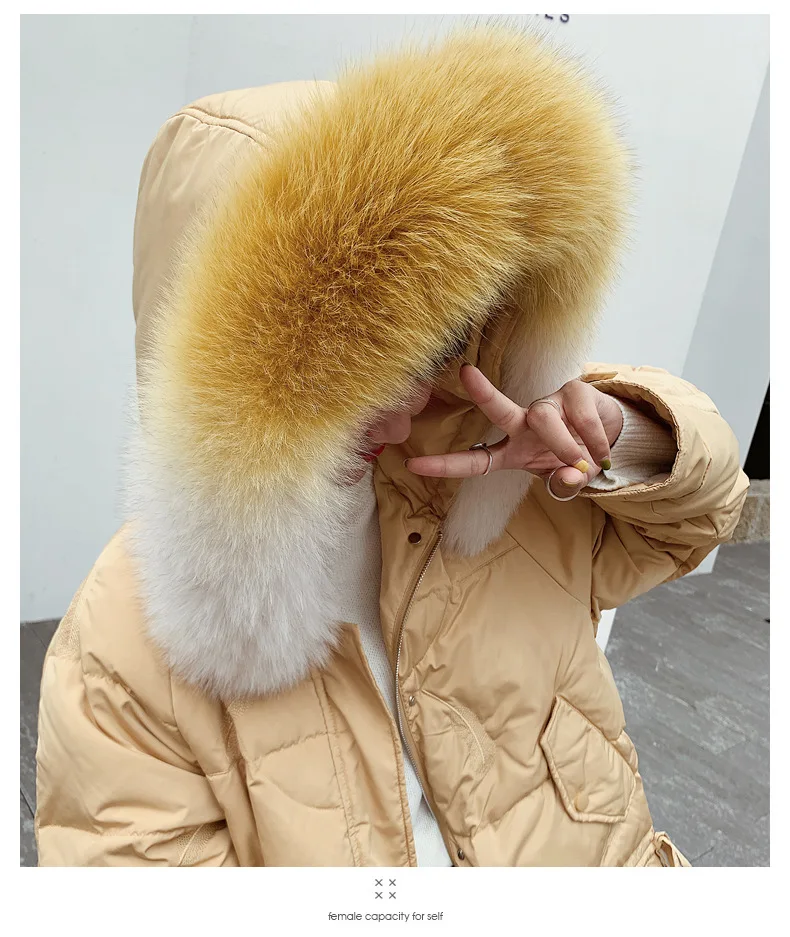 Autumn And Winter Down Jacket Women's Short-height Korean-style Loose-Fit Fox Fur Collar Pike off Season Mid-length White D