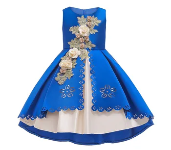

D0139 Flower Embroidery Princess Baby Girl Dress 2020 Spring Party Wedding Easter Day Kid Dress For Girl Wholesale Child Clothes