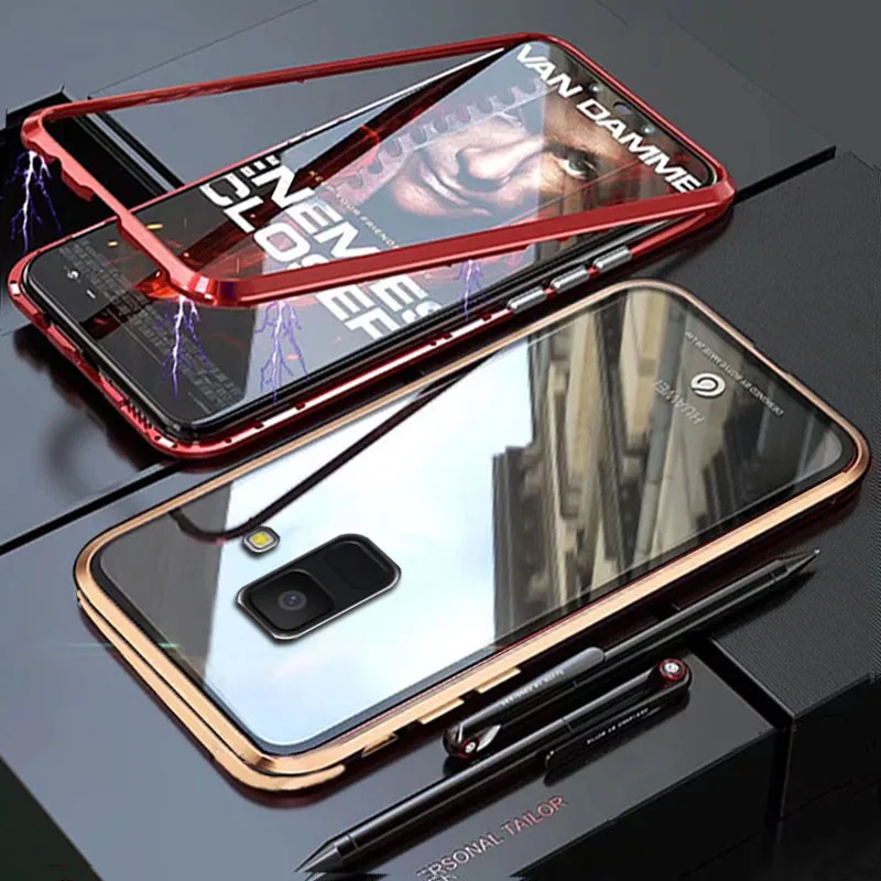 YonLinTan Coque чехол для Samsung Galaxy A8 Plus A8Plus Металлическая магнитная рамка Адсорбция закаленное стекло чехлы