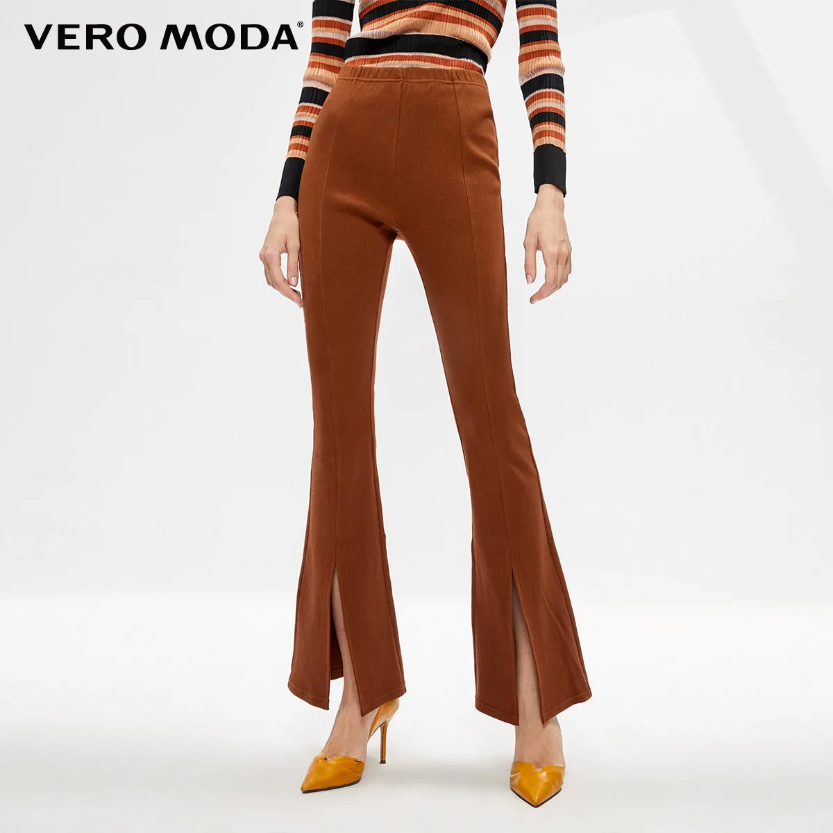 Vero Moda новые женские слегка расклешенные с разрезом стрейч талии 98% хлопок трикотажные брюки | 319374503