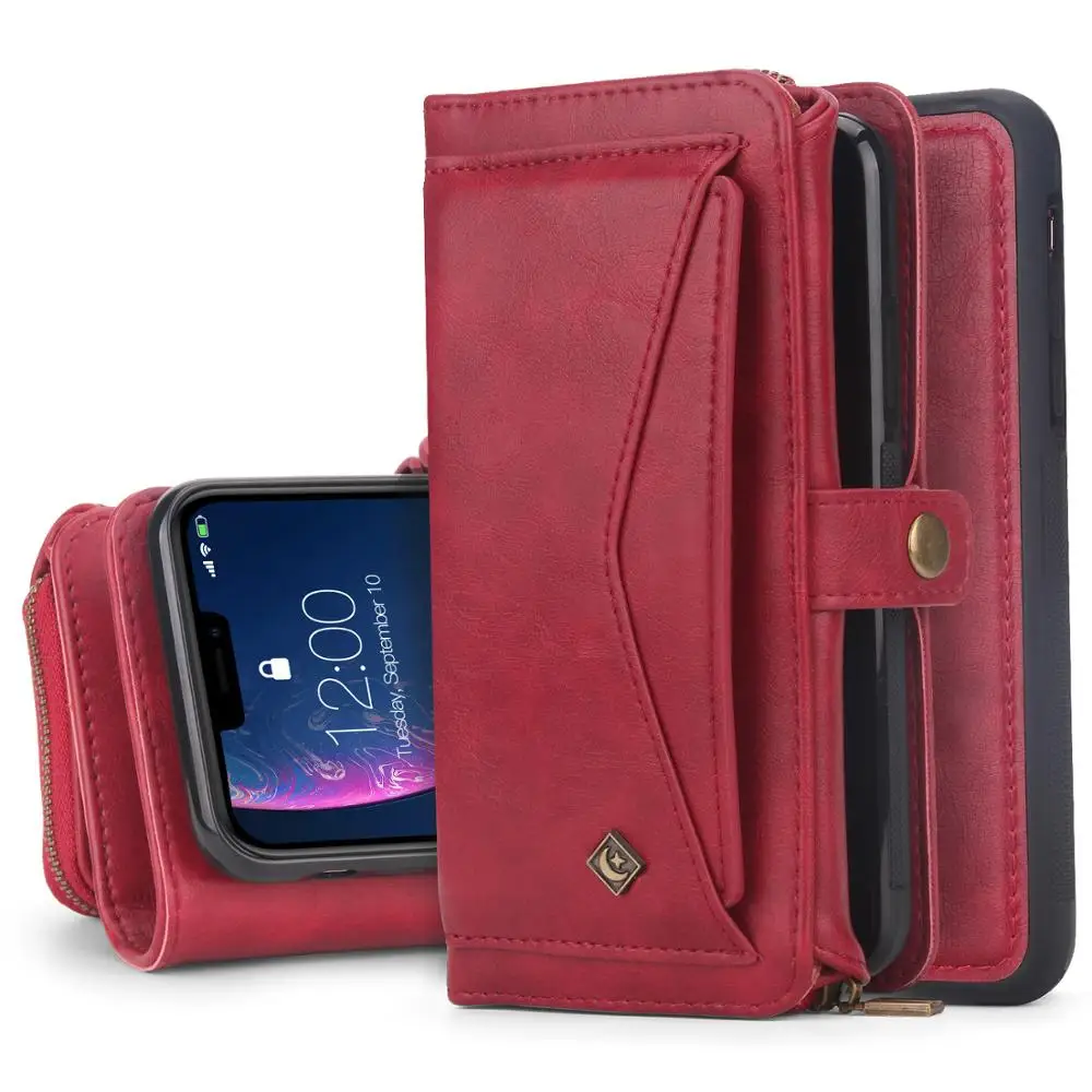 Многофункциональный кошелек с отделением для карт чехол для iphone XR чехол Магнитный 2-в-1 Флип кожаный чехол для iphone 11 Pro Max X XS 7 8 б оболочки - Цвет: red