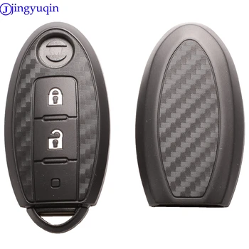 

jingyuqin 10p 2/3Btns Carbon Silicone Car Key Case For Nissan X-Trail 370Z Cube Micra Qashqai Juke Leaf Tiida Cube Quest Versa