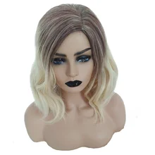 Парик серый градиентный парик леди окрашенные короткие вьющиеся волосы волна объем синтетического волокна KG66