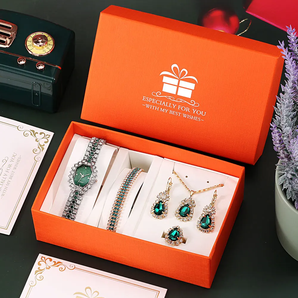 Luxury Fashion Women Watch Jewelry Sets High Grade Gift Box Ladies Quartz Watch Alloy Wristband Female Watches Present Set reloj