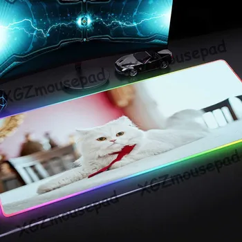 

XGZ Animal Cute Cat Large RGB Colorful Glow Mouse Pad Black Lock Edge Custom Computer Keyboard Desk Mat Speed Rubber Non-slip