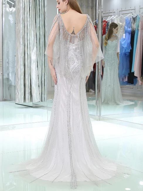 

Unique See Through Design Beads Tulle Evening Dress for Special Occasions