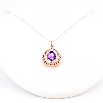 

TwilSparkle 925 Silver Thick Platinum Plated 18K Gold Necklace Female Drop Water Design Party Pendant Choker Chain Purple Zircon