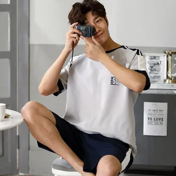 

Boys Simple Cute Printing Comfortable Pajamas 2 Piece Set Short Sleeve Shorts Summer Men's Pajamas O-Neck T-shirt Boy Pajamas