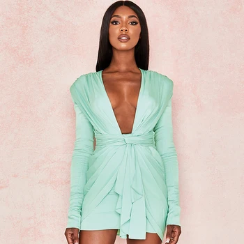 

Hot-selling new fashionable street shots in Europe and the United States deep V-belt hip dress sexy dresses