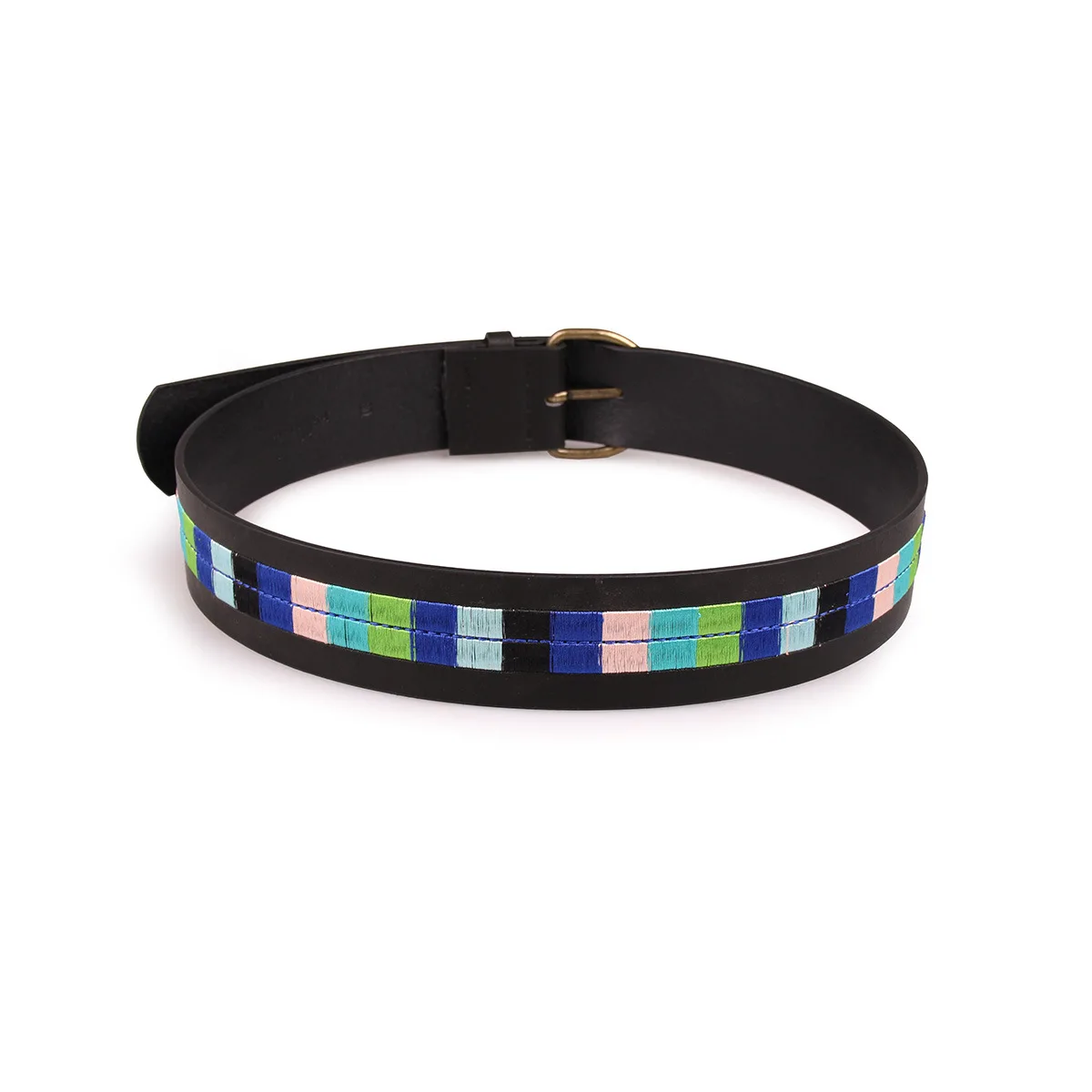 

2021 PU Leather Waist Strap Belt high quality Women Rainbow geometric embroidered belts Ladies Female Belts for Jeans BL617