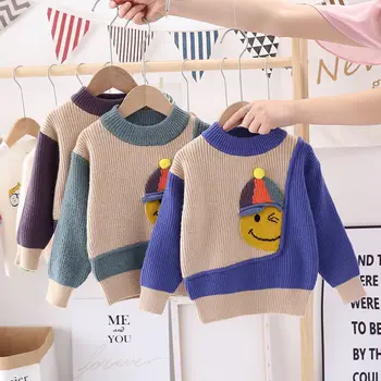 

70CM-120CM Children's sweater Pullover plus thread sweater Autumn winter knit sweater with bottom stitching a smiley face baby