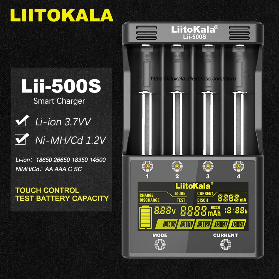 Liitokala Lii-500 Lii-PD4 Lii-500S LCD 3.7V 18650 18350 18500 21700 20700B 20700  14500 26650 AA NiMH lithium-battery Charger