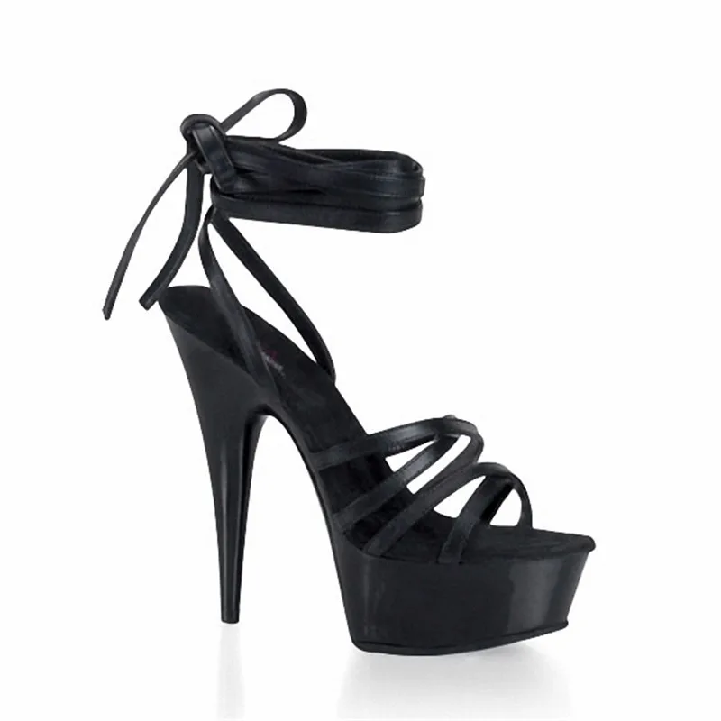 15cm high heels, thick soles sexy strappy sandals, model stage performance, dance shoes