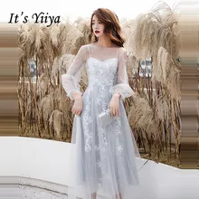 Это Yiiya платье для выпускного вечера es элегантное вышитое кружевное серое платье для выпускного вечера размера плюс с круглым вырезом длинное без рукавов Vestidos De Gala LF227