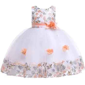 

D0012 Tutu Embroidery Princess Baby Girl Dress 2020 Spring Party Wedding Easter Day Kid Dress For Girl Wholesale Child Clothes