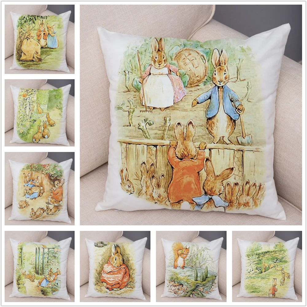 

Cute Cartoon Peter Rabbit Cushion Cover Pillow Case 45*45cm Covers Print Decor Animal Super Soft Short Plush Pillows Pillowcase