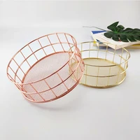 Rose gold iron art Nordic makeup storage box eyeliner brush storage cup dressing table makeup cosmetics round storage basket 1